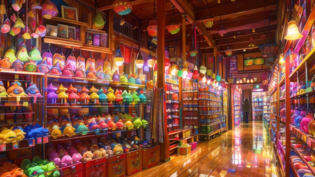 パーク入口すぐにある大型ショップ【アベニュー・エム・アーケード】でグッズを見る