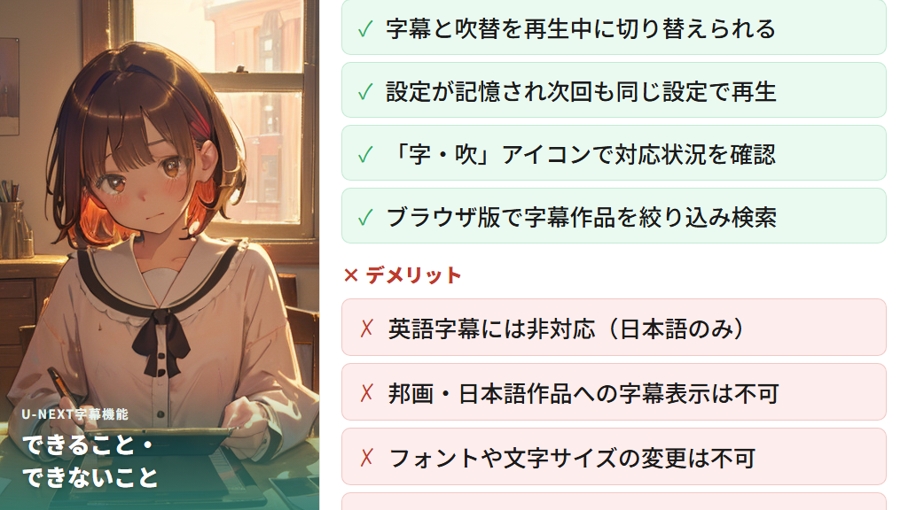 U-NEXTの字幕機能でできること・できないこと一覧