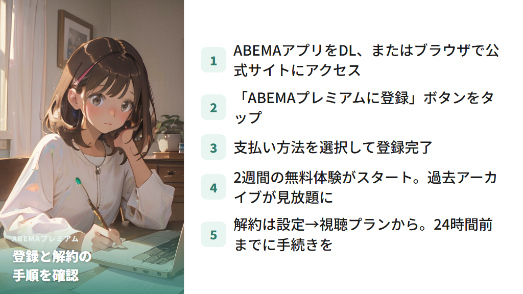 ABEMAプレミアムの料金・無料体験・登録と解約の手順