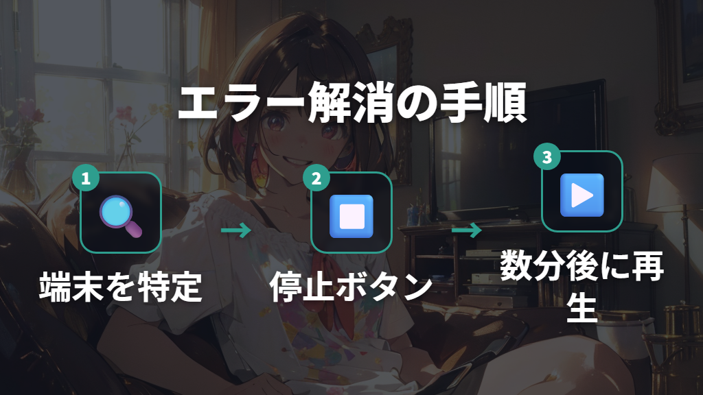解決策①：他の端末の再生を正しく停止して今すぐエラーを解消する手順
