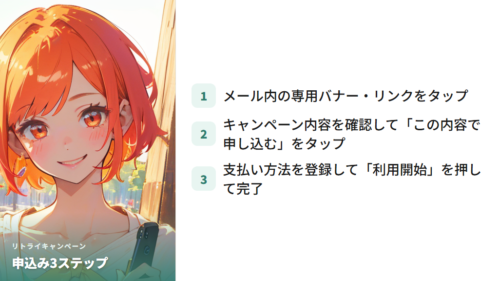 リトライキャンペーンの申込み方法と対応している支払い方法