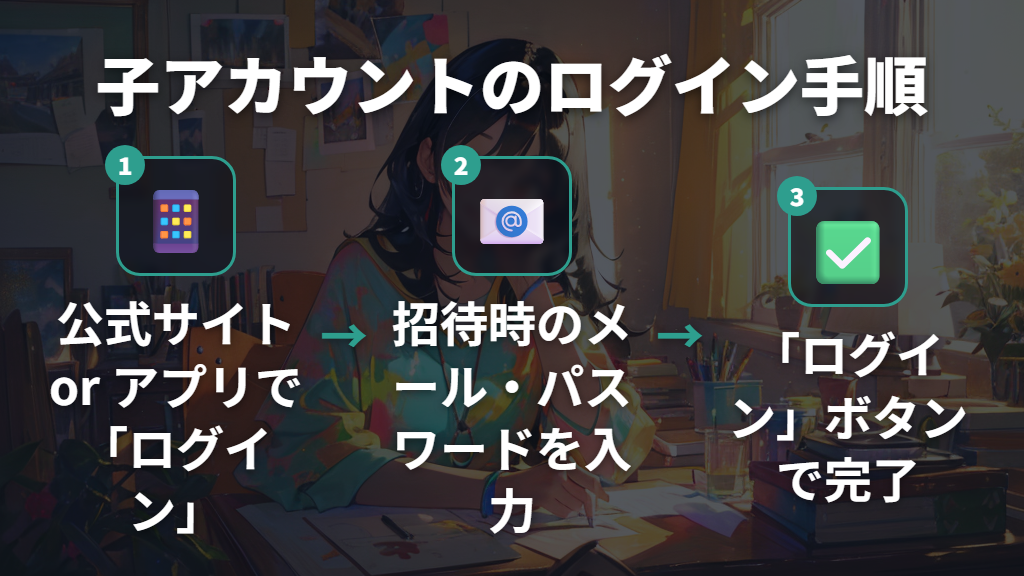 親アカウント・子アカウントそれぞれのログイン手順