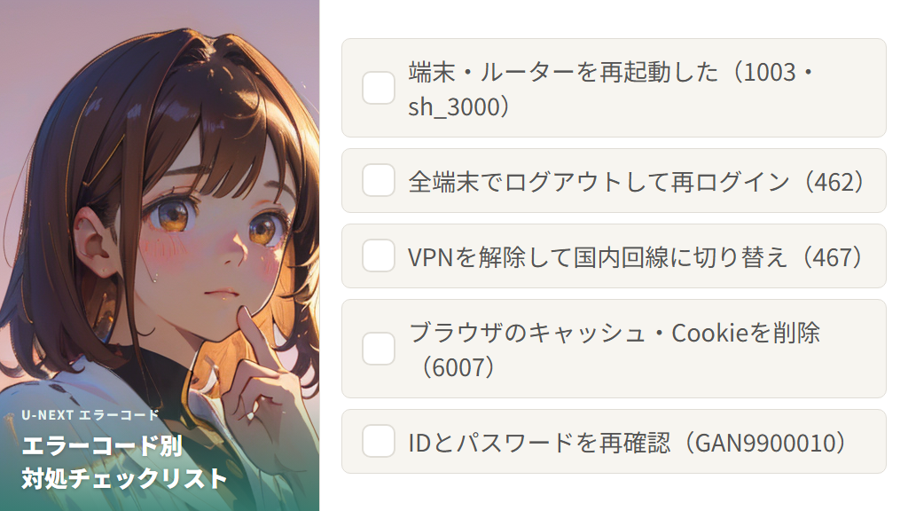 U-NEXTのエラーコード別の解決策