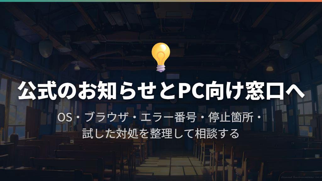 直らないときは公式のお知らせとPC向け窓口へ進む