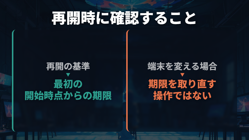 続きを見るときも、元の期限内で再開する