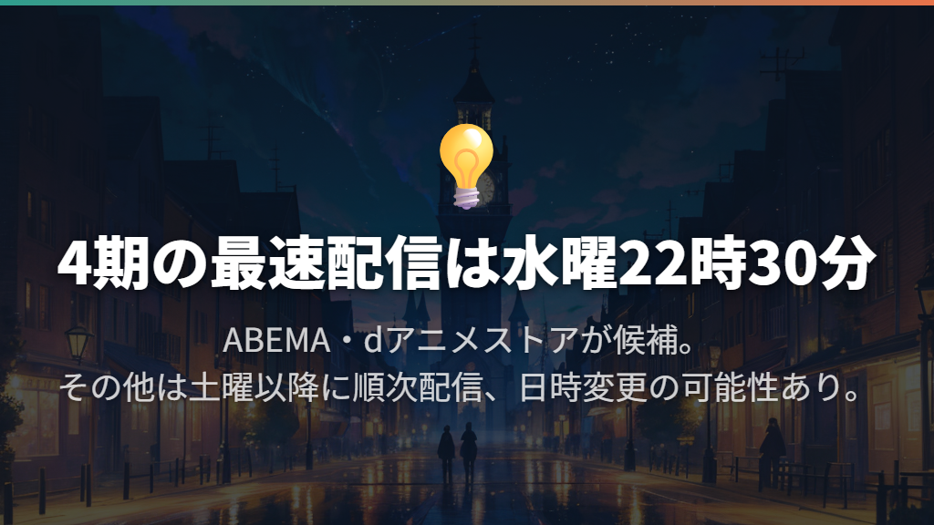 4期を早く見るなら水曜22時30分の先行配信