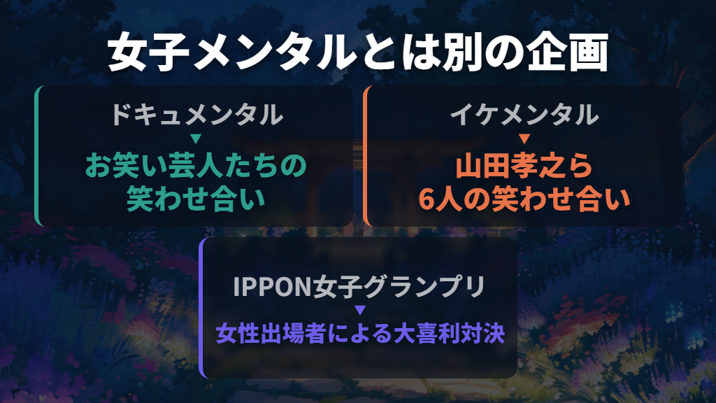 ドキュメンタル・イケメンタル・IPPON女子グランプリとの違い